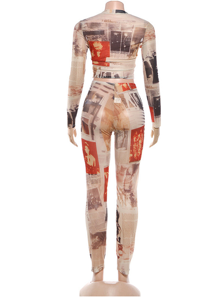 Joskaa Mesh Long Sleeve Crop Two Piece Set - two piece set image 4