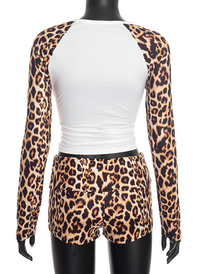 Joskaa Leopard Print Long Sleeve Crop Two Piece Set - two piece set image 4