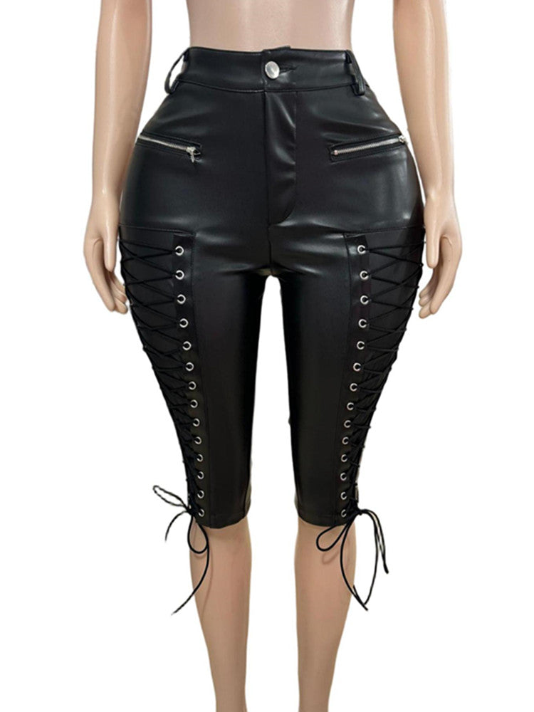 Joskaa Lace Faux Leather Bodycon Shorts - shorts image 2