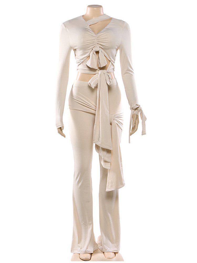 Joskaa Long Sleeve Crop Flare Two Piece Set - two piece set image 2
