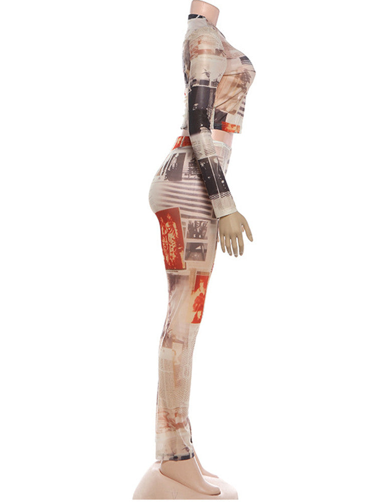 Joskaa Mesh Long Sleeve Crop Two Piece Set - two piece set image 3