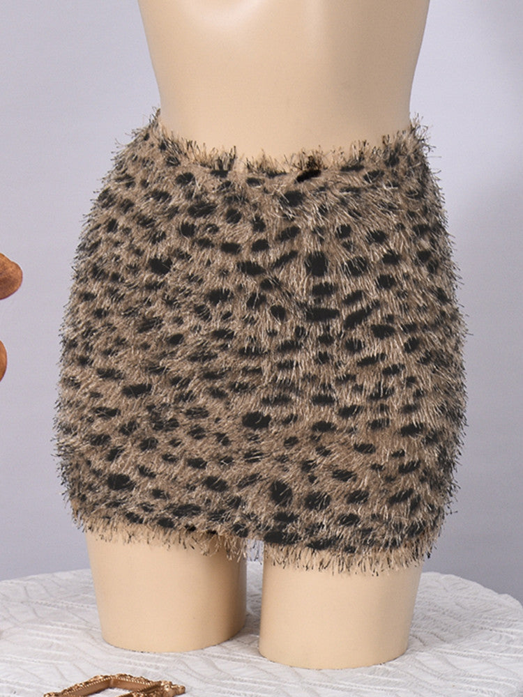 Joskaa Leopard Print Mini Skirt Fall Tassel Elastic - skirt image 3