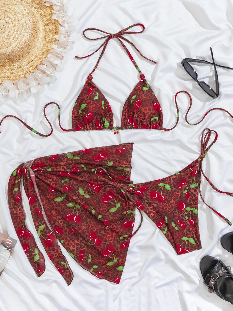 Joskaa Leopard Print Swimwear Cherry Printed 3pcs - swimwear image 3