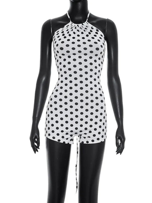 Joskaa Polka Dot Lace Backless Halter Romper - romper image 2