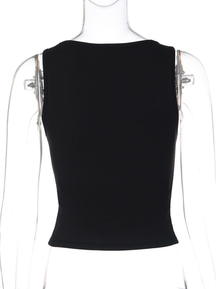 Joskaa Rhinestone Ribbed Knit Sleeveless Crop Top - top image 4