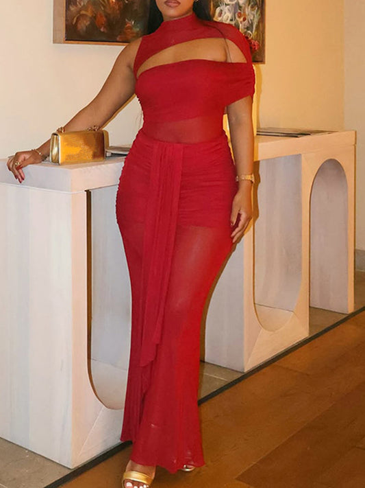 Joskaa Mesh Ruched Bodycon Maxi Dress - maxi dress image 1