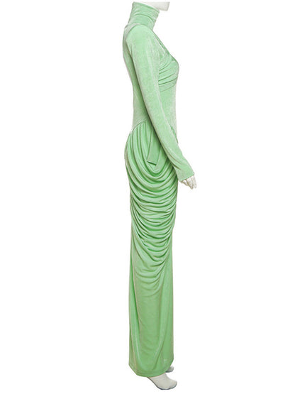 Joskaa Backless Long Sleeve Bodycon Pleated Maxi Dress - maxi dress image 3