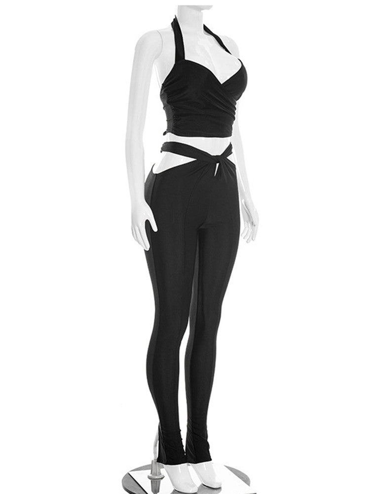 Joskaa Backless Halter Crop Two Piece Set - two piece set image 3