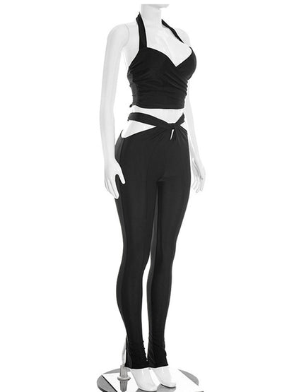 Joskaa Backless Halter Crop Two Piece Set - two piece set image 3