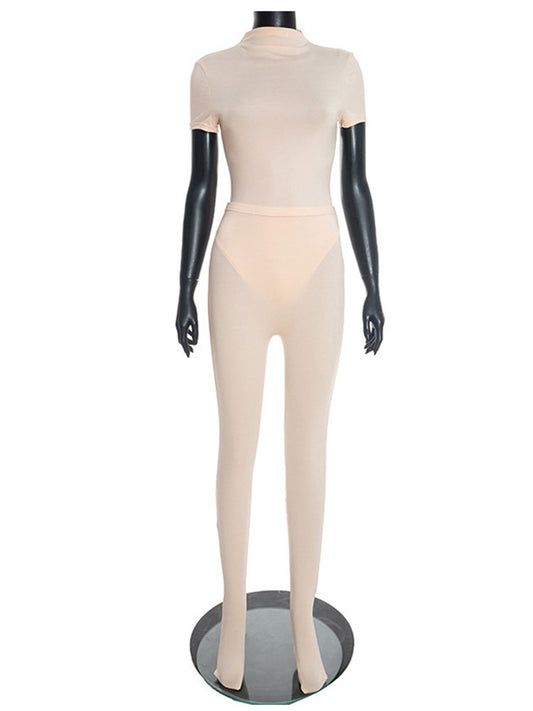 Joskaa Short Sleeve Two Piece Set Sporty Hipster Solid - two piece set image 2