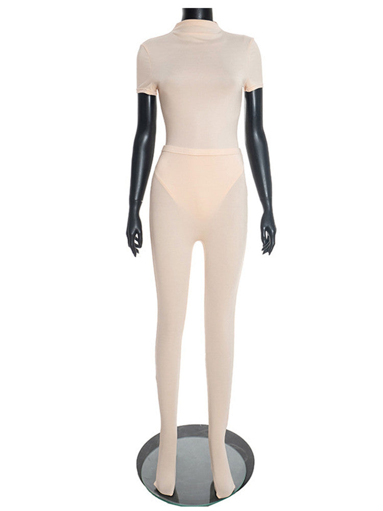 Joskaa Short Sleeve Two Piece Set Sporty Hipster Solid - two piece set image 2