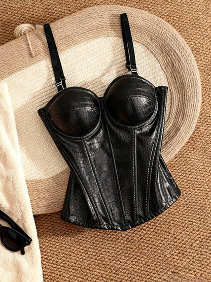 Joskaa Faux Leather Two Piece Set Corset Top with - two piece set image 3