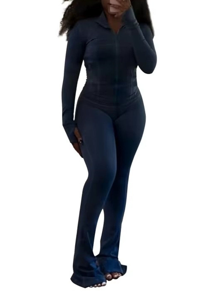 Joskaa Zip Up Long Sleeve Flare Two Piece Set - two piece set image 14