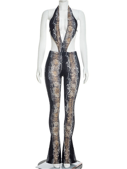 Joskaa Snake Print Backless Halter Bodycon Romper - romper image 3