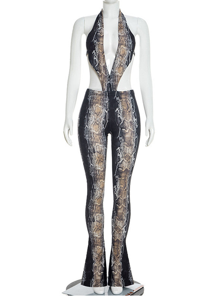 Joskaa Snake Print Backless Halter Bodycon Romper - romper image 3