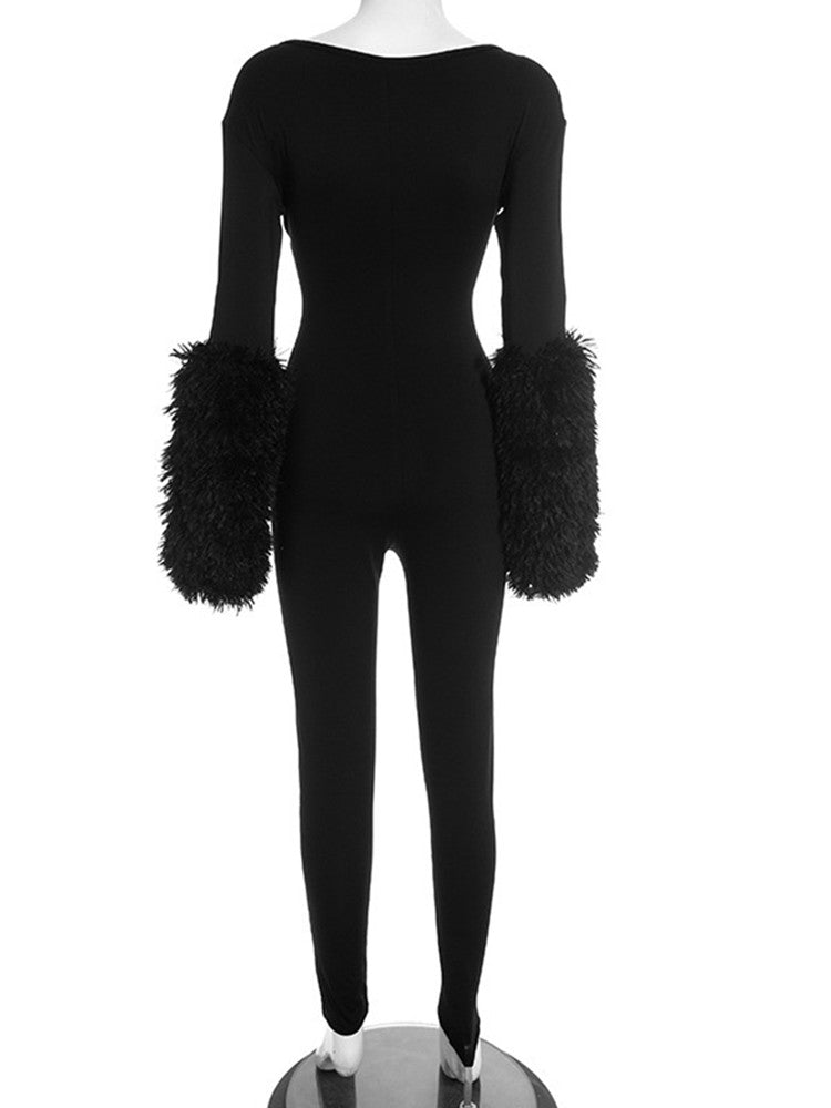 Joskaa Long Sleeve Bodycon Romper Hollow Out V-neck - romper image 4