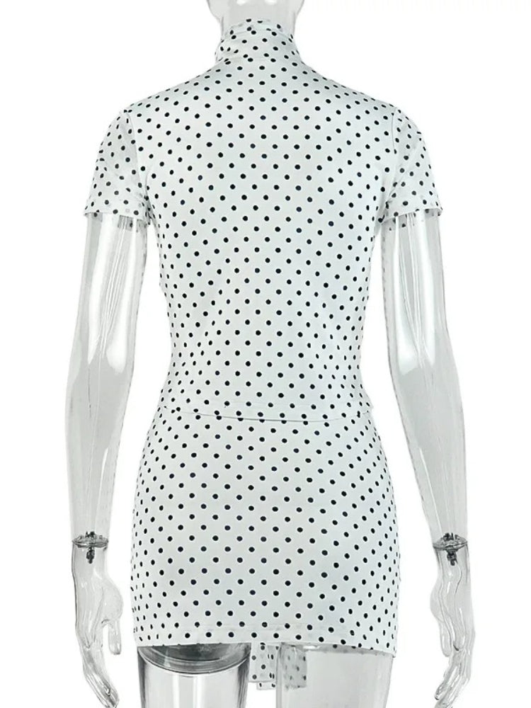 Joskaa Polka Dot Short Sleeve Crop Mini Two Piece Set - two piece set image 4
