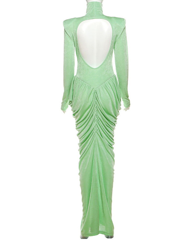 Joskaa Backless Long Sleeve Bodycon Pleated Maxi Dress - maxi dress image 4