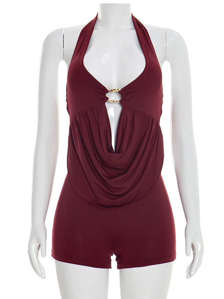 Joskaa Ruched Backless Halter Sleeveless Romper - romper image 2