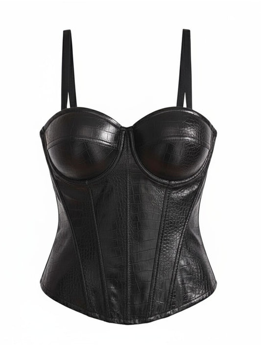 Joskaa Faux Leather Two Piece Set Corset Top with - two piece set image 2