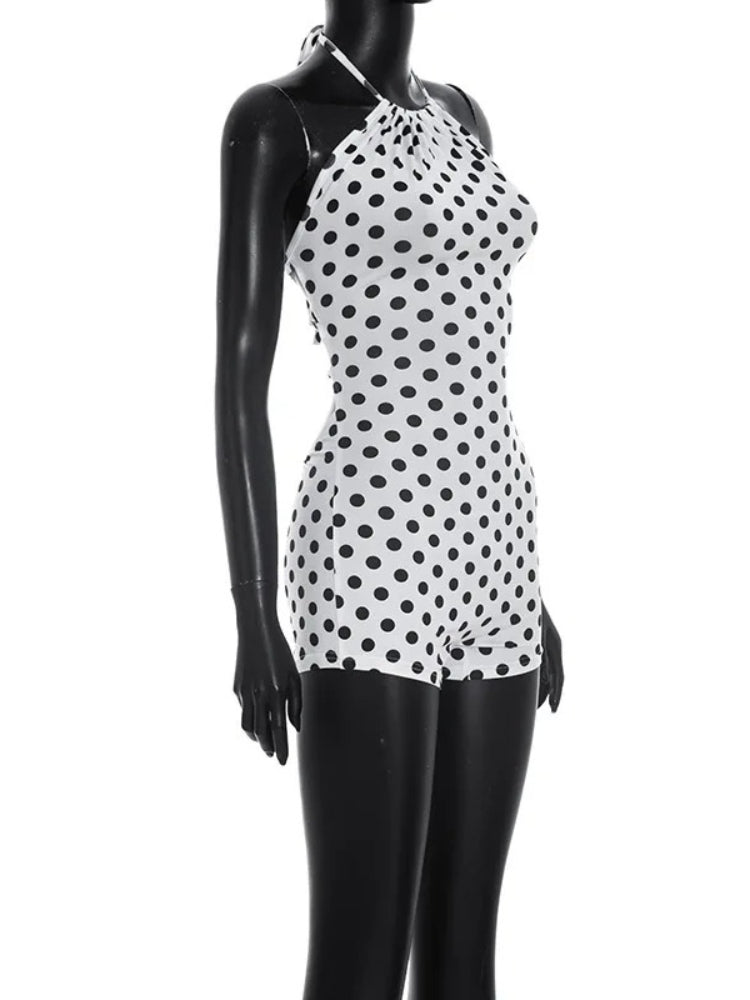 Joskaa Polka Dot Lace Backless Halter Romper - romper image 3