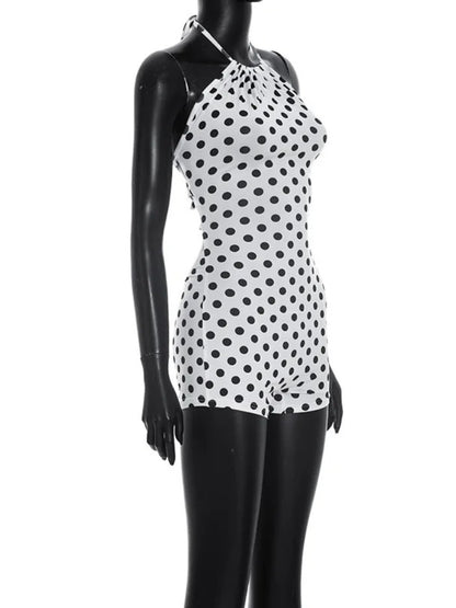 Joskaa Polka Dot Lace Backless Halter Romper - romper image 3