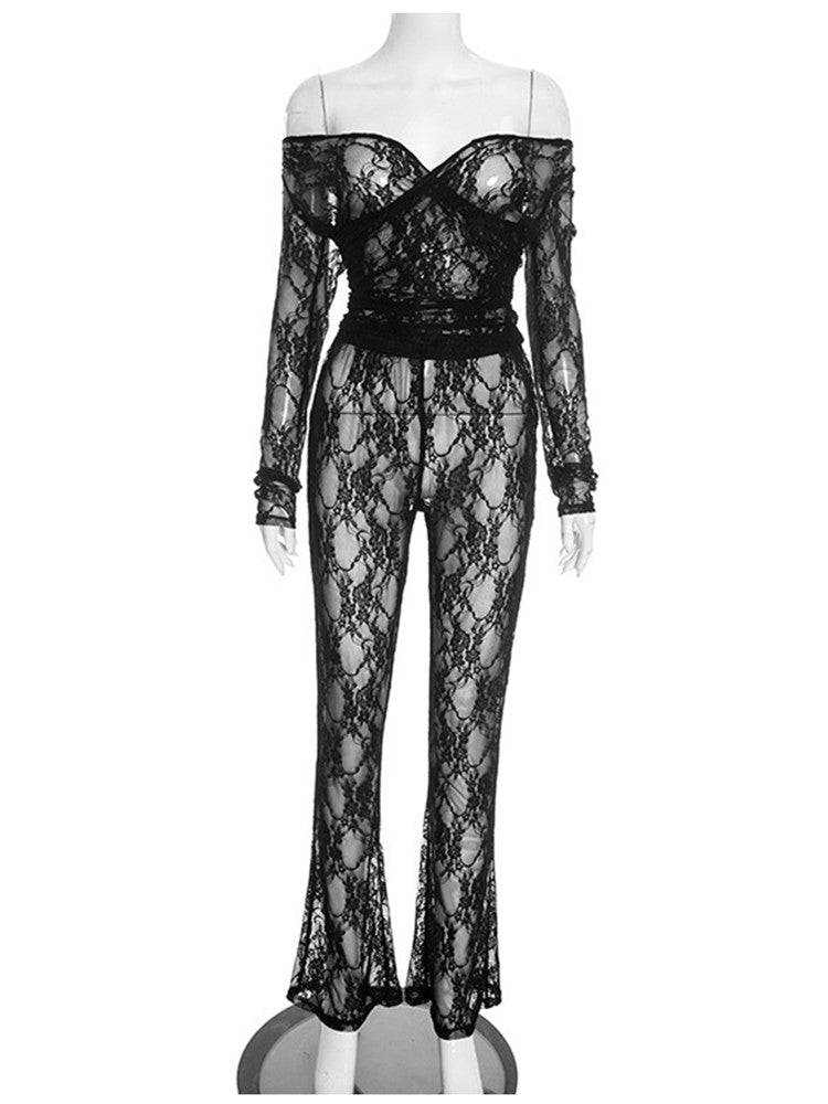 Joskaa Lace Long Sleeve Flare Two Piece Set - two piece set image 2