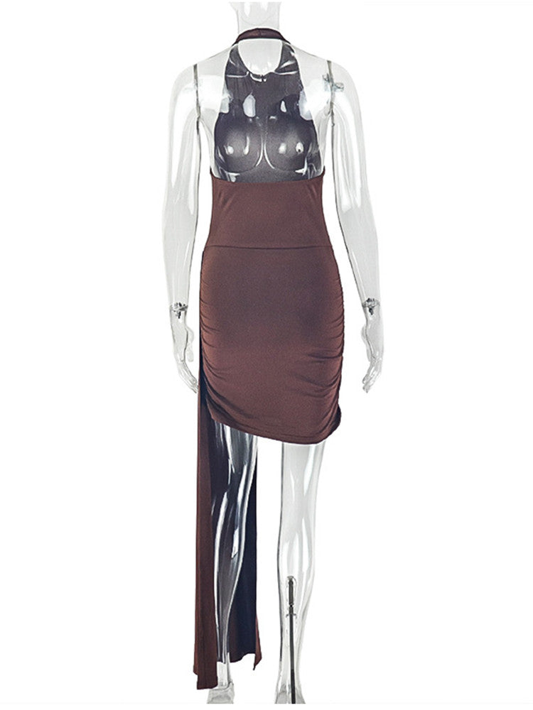 Joskaa Ruched Backless Halter Sleeveless Mini Dress - mini dress image 4