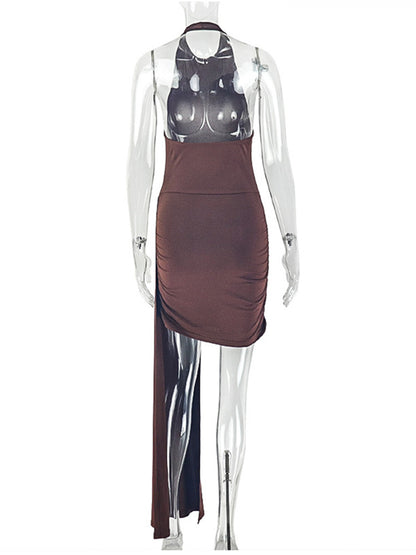 Joskaa Ruched Backless Halter Sleeveless Mini Dress - mini dress image 4
