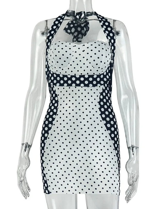 Joskaa Polka Dot Lace Backless Halter Mini Dress - mini dress image 2