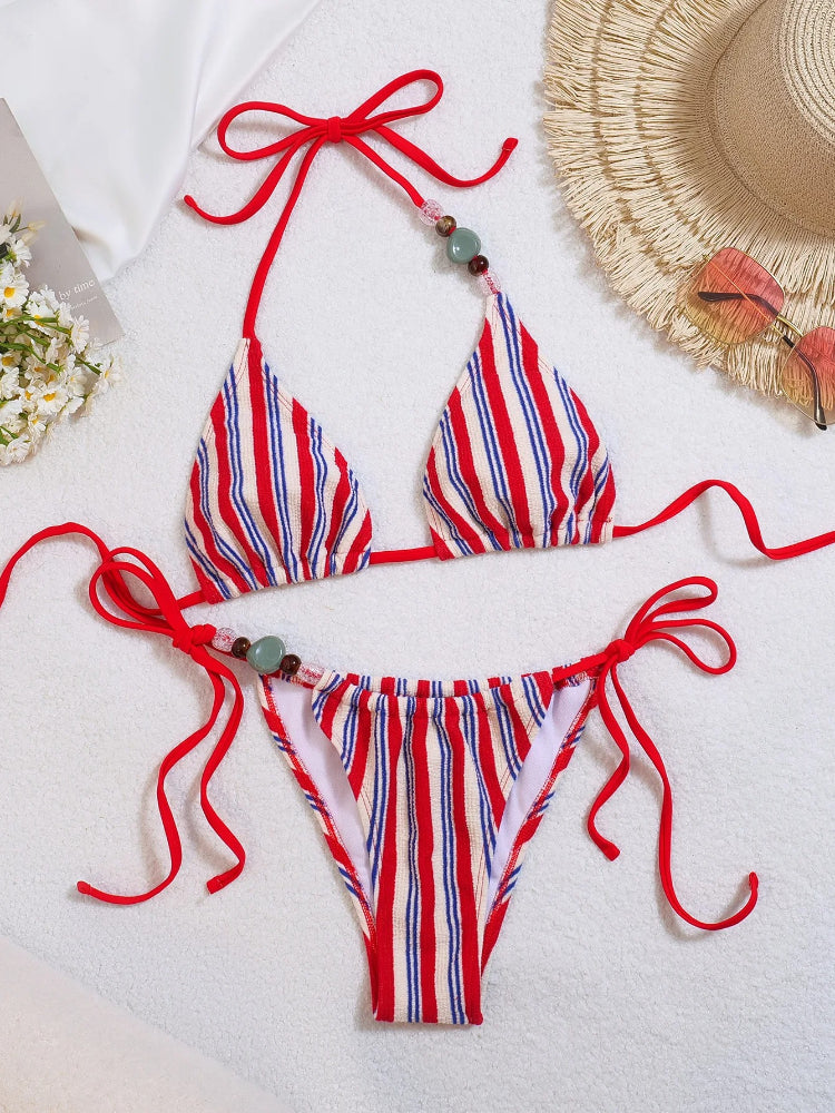 Joskaa Stripe Ribbed Knit Backless Swimwear - swimwear image 3