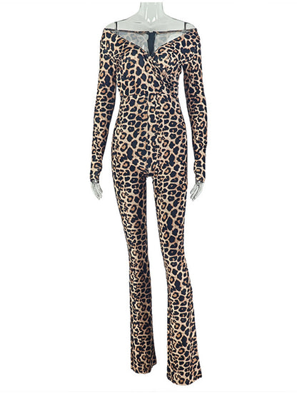 Joskaa Leopard Print Zip Up Long Sleeve Bodycon Romper - romper image 2