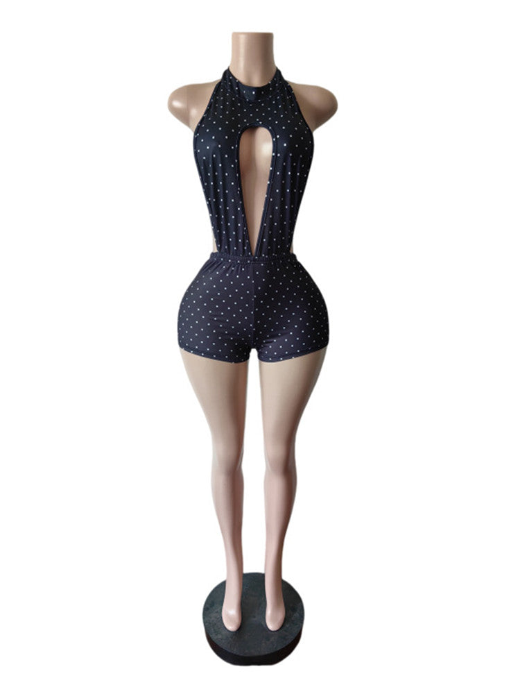 Joskaa Polka Dot Backless Halter Sleeveless Romper - romper image 2