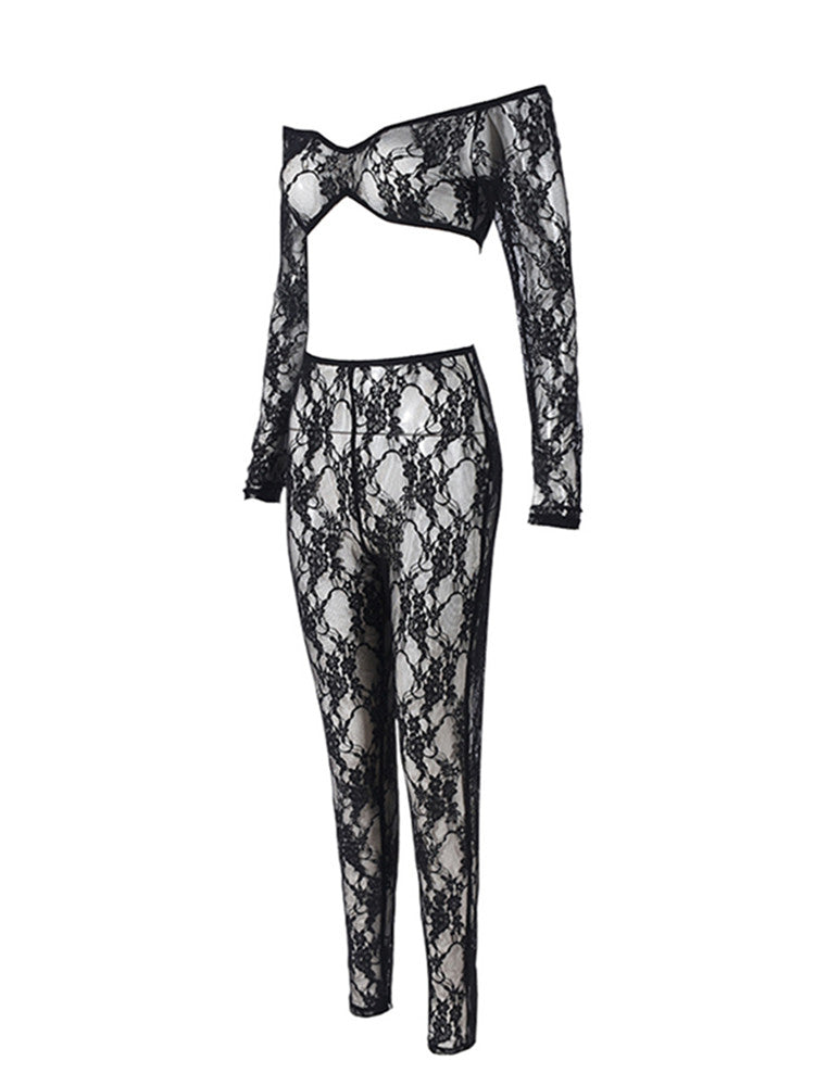 Joskaa Lace Long Sleeve Crop Two Piece Set - two piece set image 3