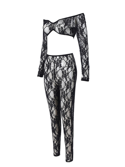 Joskaa Lace Long Sleeve Crop Two Piece Set - two piece set image 3