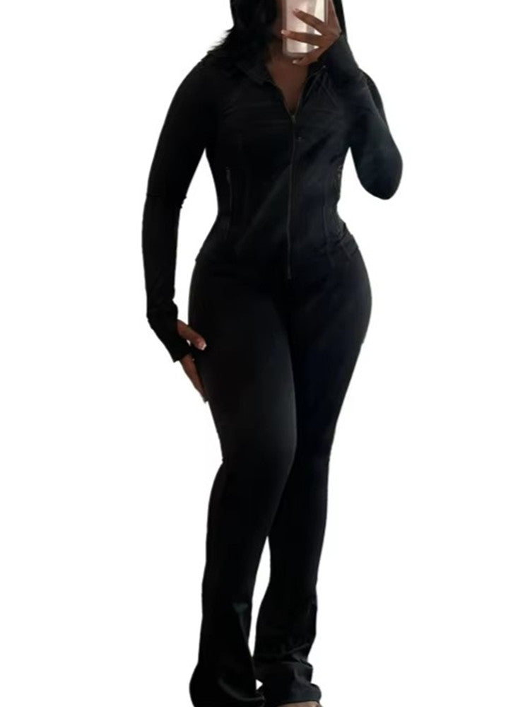 Joskaa Zip Up Long Sleeve Flare Two Piece Set - two piece set image 6
