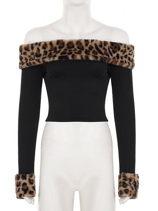 Joskaa Leopard Print Long Sleeve Crop Flare Two Piece Set - two piece set image 2