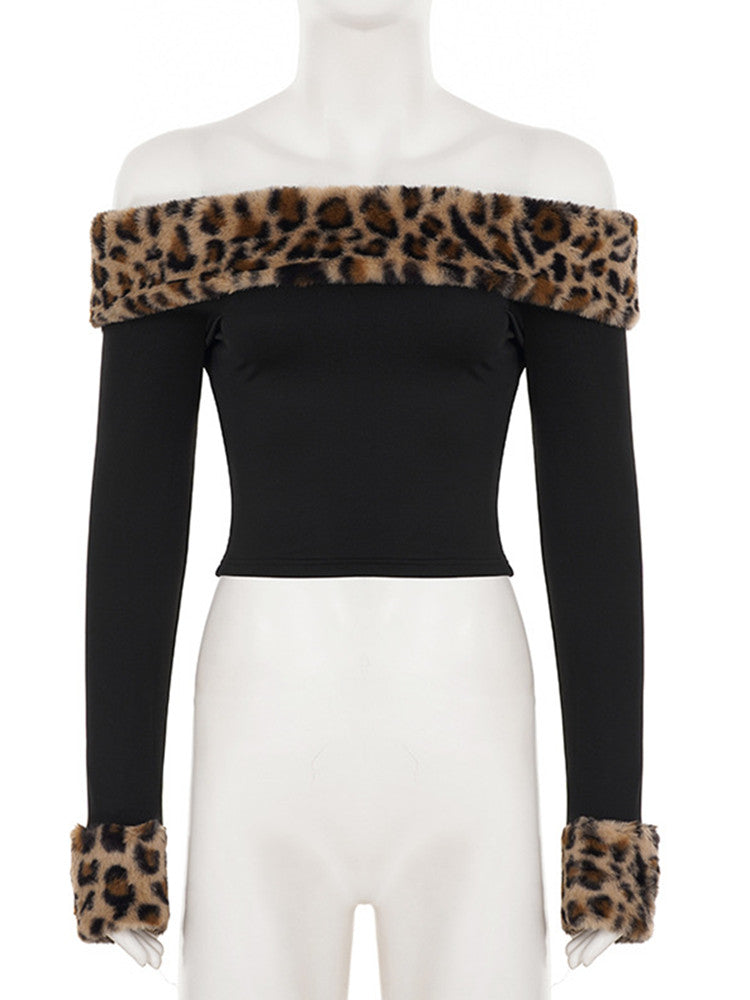 Joskaa Leopard Print Long Sleeve Crop Flare Two Piece Set - two piece set image 2