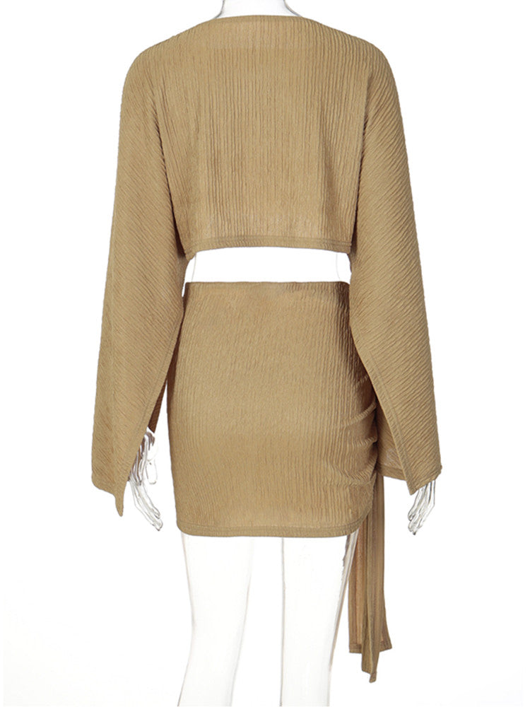 Joskaa Long Sleeve Crop Mini Two Piece Set - two piece set image 4