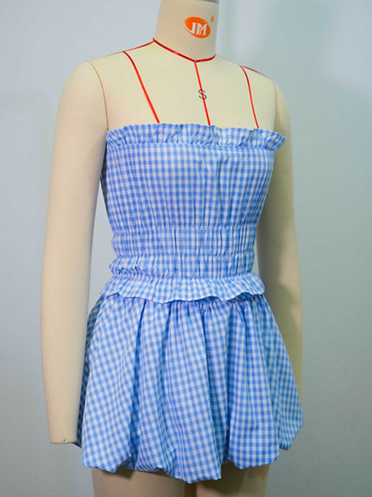 Joskaa Plaid Strapless Crop Mini Two Piece Set - two piece set image 2