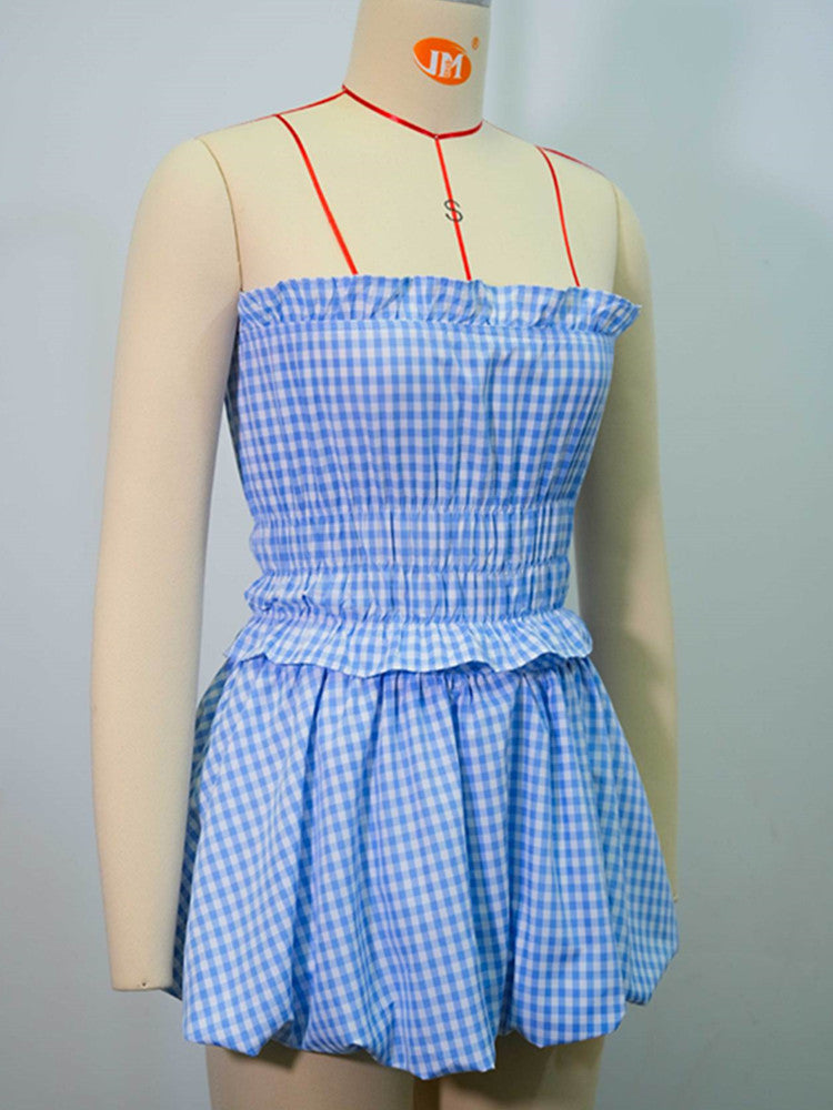 Joskaa Plaid Strapless Crop Mini Two Piece Set - two piece set image 2