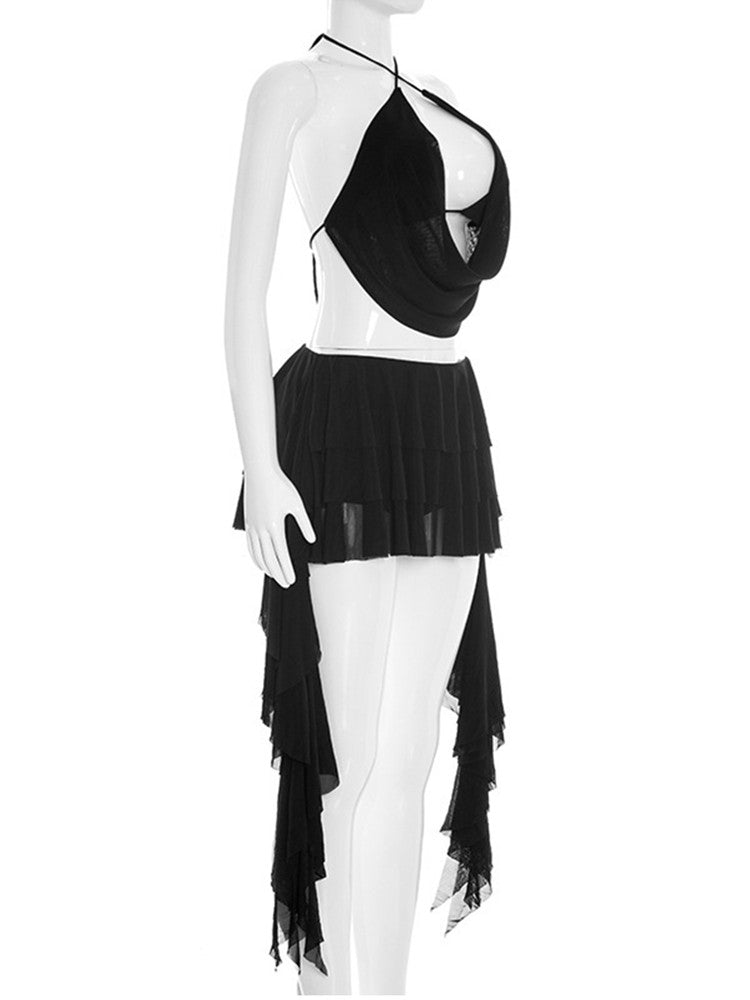 Joskaa Mesh Backless Halter Two Piece Set - two piece set image 5
