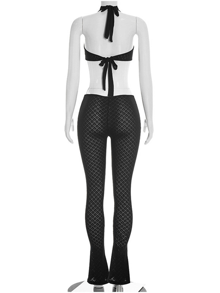 Joskaa Mesh Ribbed Knit Backless Halter Romper - romper image 4