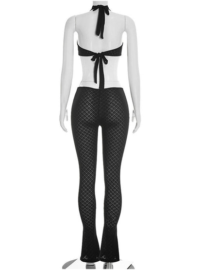 Joskaa Mesh Ribbed Knit Backless Halter Romper - romper image 4