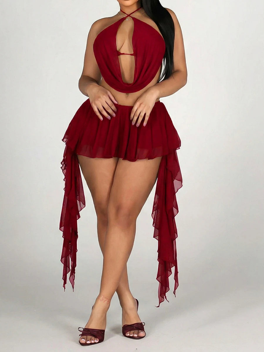 Joskaa Mesh Backless Halter Two Piece Set - two piece set image 9