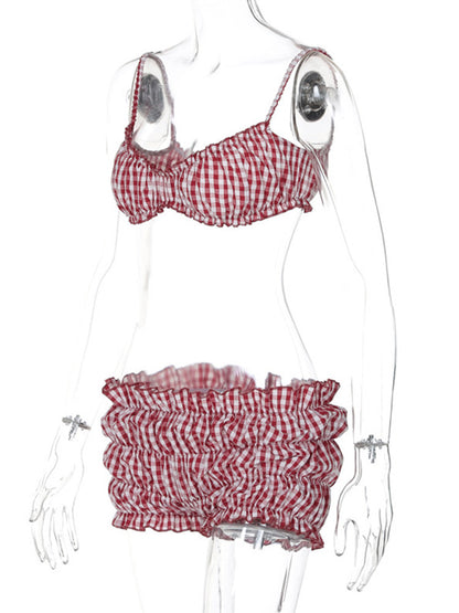 Joskaa Plaid Swimwear Print Red Piece - swimwear image 3