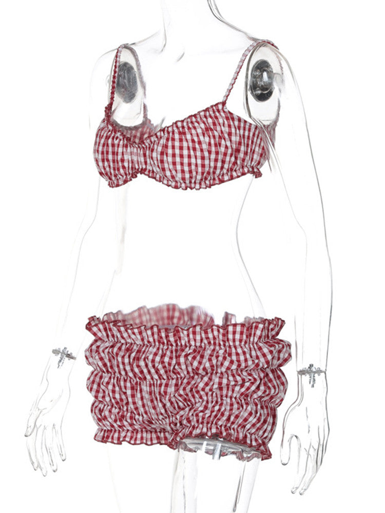 Joskaa Plaid Swimwear Print Red Piece - swimwear image 3