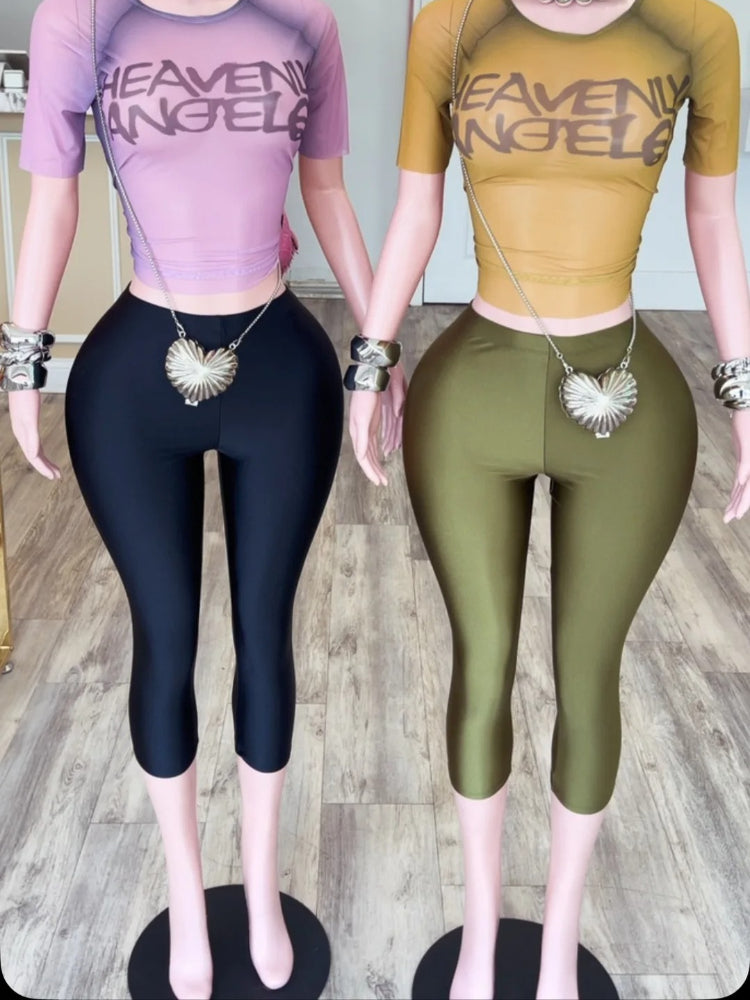 Joskaa Mesh Short Sleeve Crop Two Piece Set - two piece set image 1