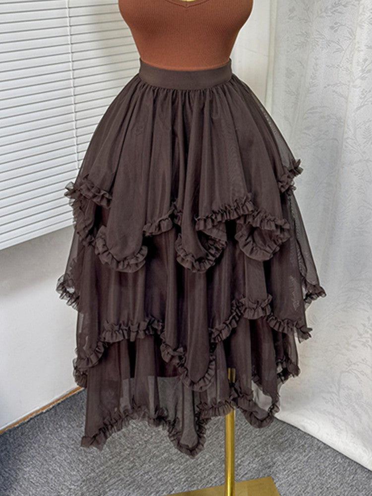 Joskaa Mesh High Waist Skirt A-line Beach Elastic - skirt image 5