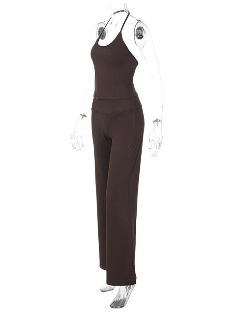Joskaa Backless Halter High Waist Flare Two Piece Set - two piece set image 3